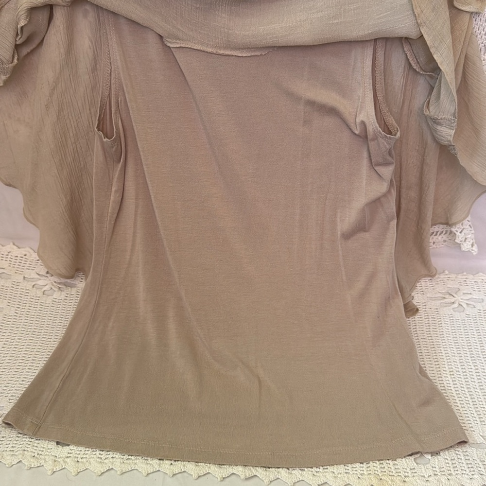 JM Collection Beige Layered Tank O-Ring Detail Sleeves Gauzy Top Blouse Sz PM - Picture 7 of 12